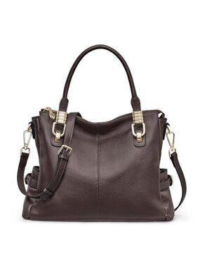 Coffee Brown Leather Satchel Tote Shoulder Bag Crossbody Large Work Purse